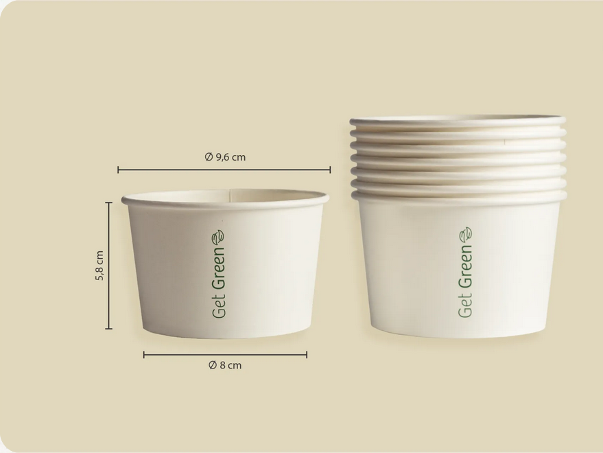 Papp-Eisbecher GET GREEN, weiß, 290 ml, Ø oben 9,6 x Ø unten 8 x Höhe 5,8 cm (1.000er Karton)