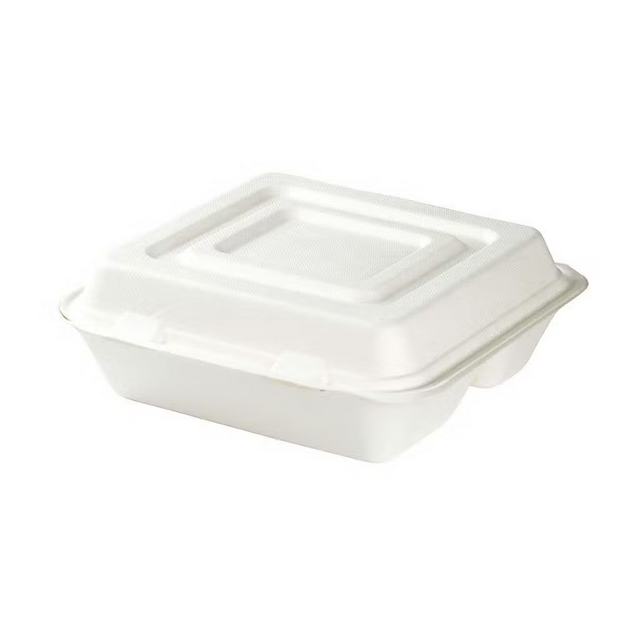 Zuckerrohr-Menü-Behälter 47 x 23,7 x 5,4 cm, 3 Kammern, Klappdeckel, rechteckig 250 Stk. (inkl. Lizenzgebühr)