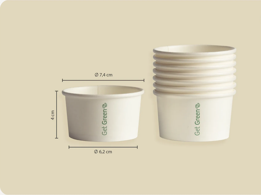 Papp-Eisbecher GET GREEN, weiß, 120 ml, Ø oben 7,4 x Ø unten 6,2 x Höhe 4 cm, matt (1.000er Karton)