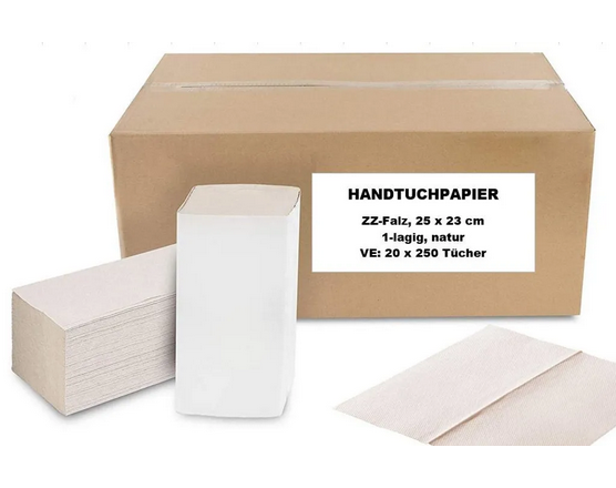 CP Krepp Falthandtuch 1lg natur, 25x23cm, ZZ-Falz, (20x250) 5000 Stk. je Karton