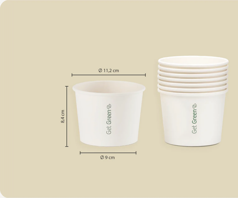 Papp-Eisbecher GET GREEN, weiß, 550 ml, Ø oben 11,2 x Ø unten 9 x Höhe 8,4 cm (1.000er Karton)