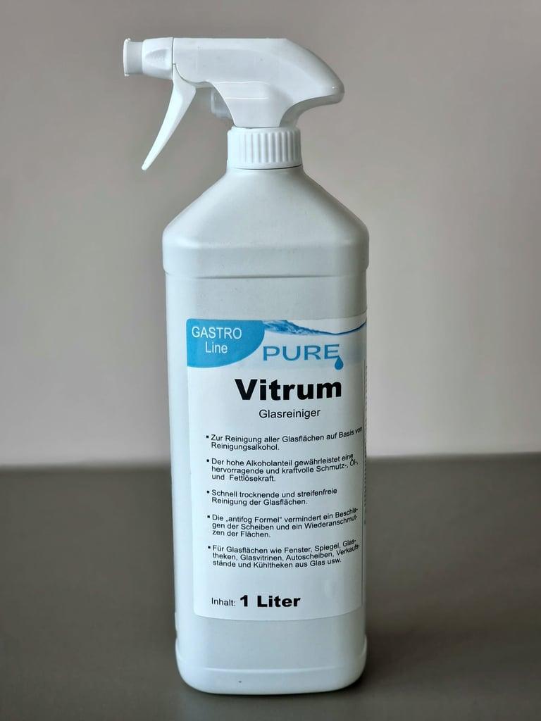 PURE Vitrum, Glasreinigerspray mit Citrusduft, 1l Sprühflasche UN1993 Gefahrengut in begrenzten Mengen (LQ)