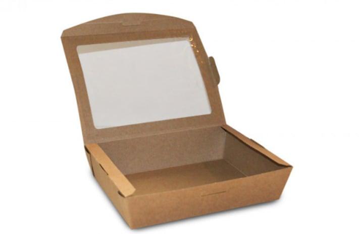 Kraft Catering Box mit PLA Fenster, 100 Stück, 310x460x80 mm