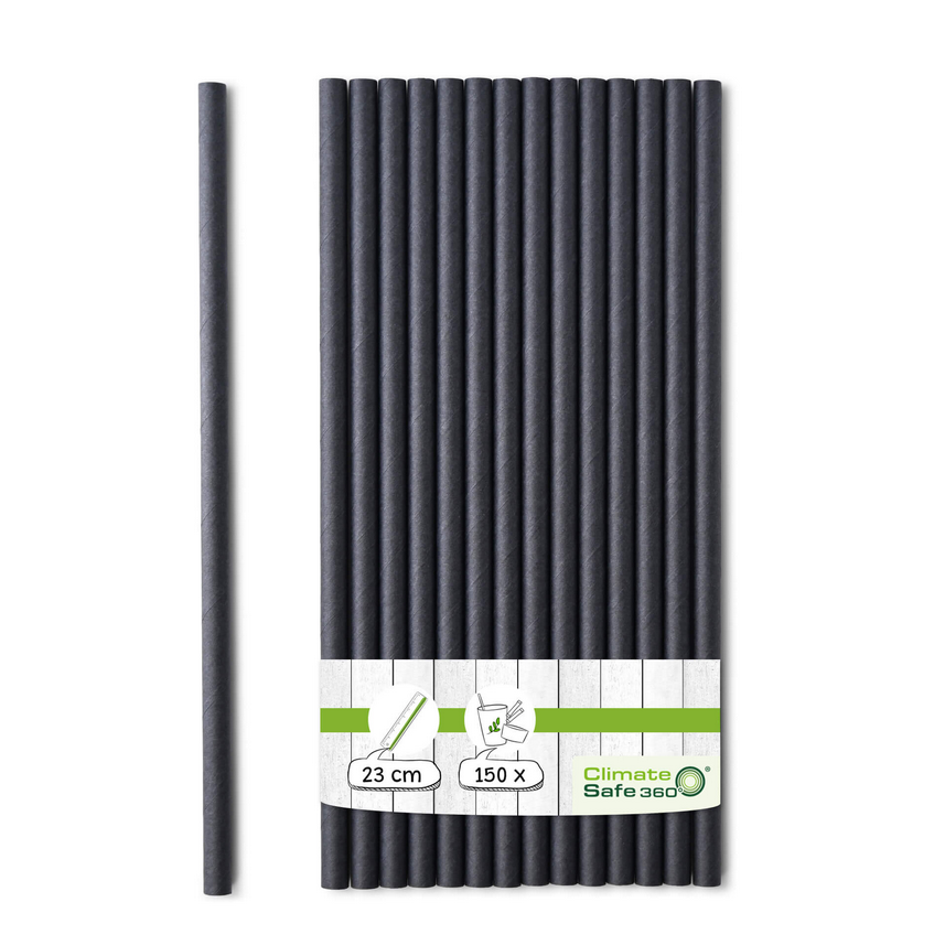 PURE Papier Trinkhalme lang 23 cm, Ø 0,8 cm, schwarz, 3.800 Stk.