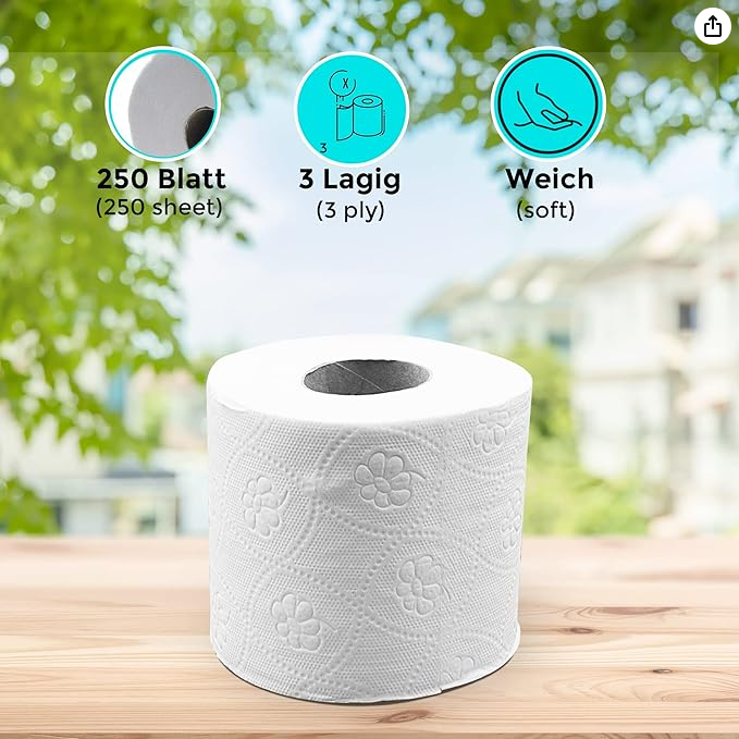 Toilettenpapier 3 lagig 100% Zellstoff SOFT 250 Blatt 8er