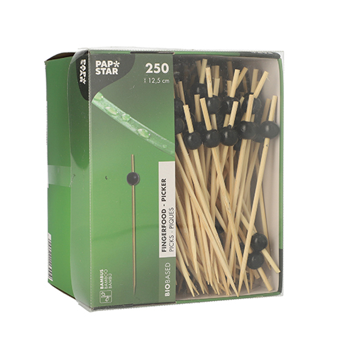 Papstar Fingerfoodspieße 12,5 cm, mit schwarzer Kugel, 250er Pack.
